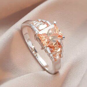 Stunning Orange & Silver Cubic Zirconia Fashion Ring
